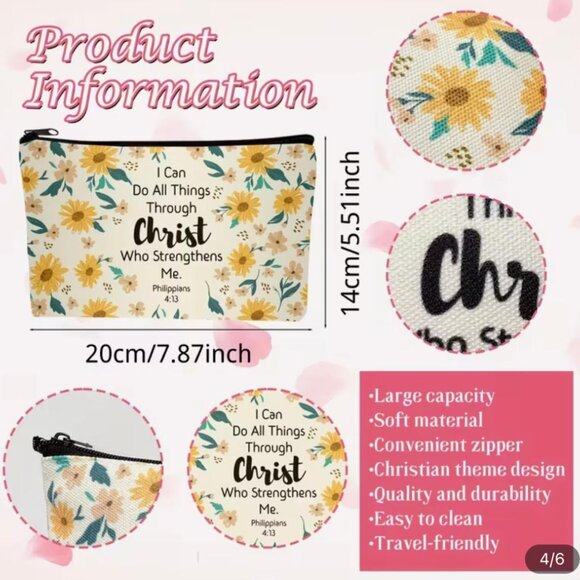 NEW - Floral Christian Bible Makeup Bag Pouch - Cosmetic Bags - Style 9 - Picture 4 of 5